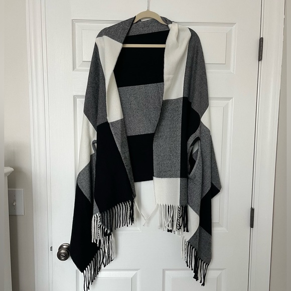 J. Crew Factory Black & White Plaid Open Front Shawl Cardigan - Picture 2 of 3